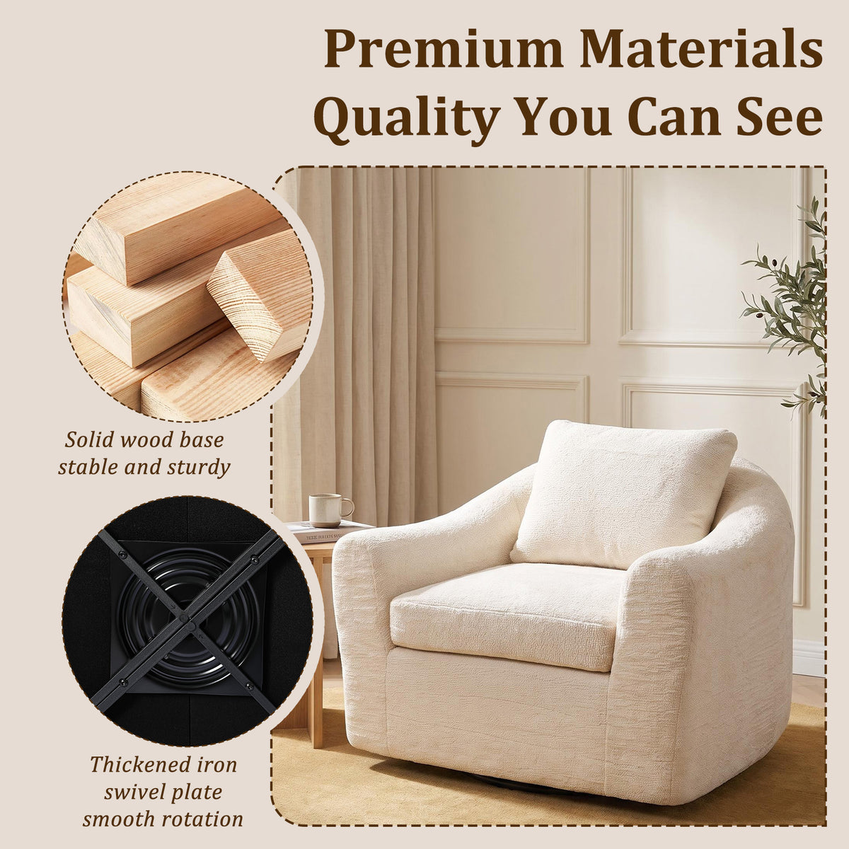 HomeMiYN 360° Rotatable Round Swivel Shell Chair, Modern Padded Recliner for Living Room