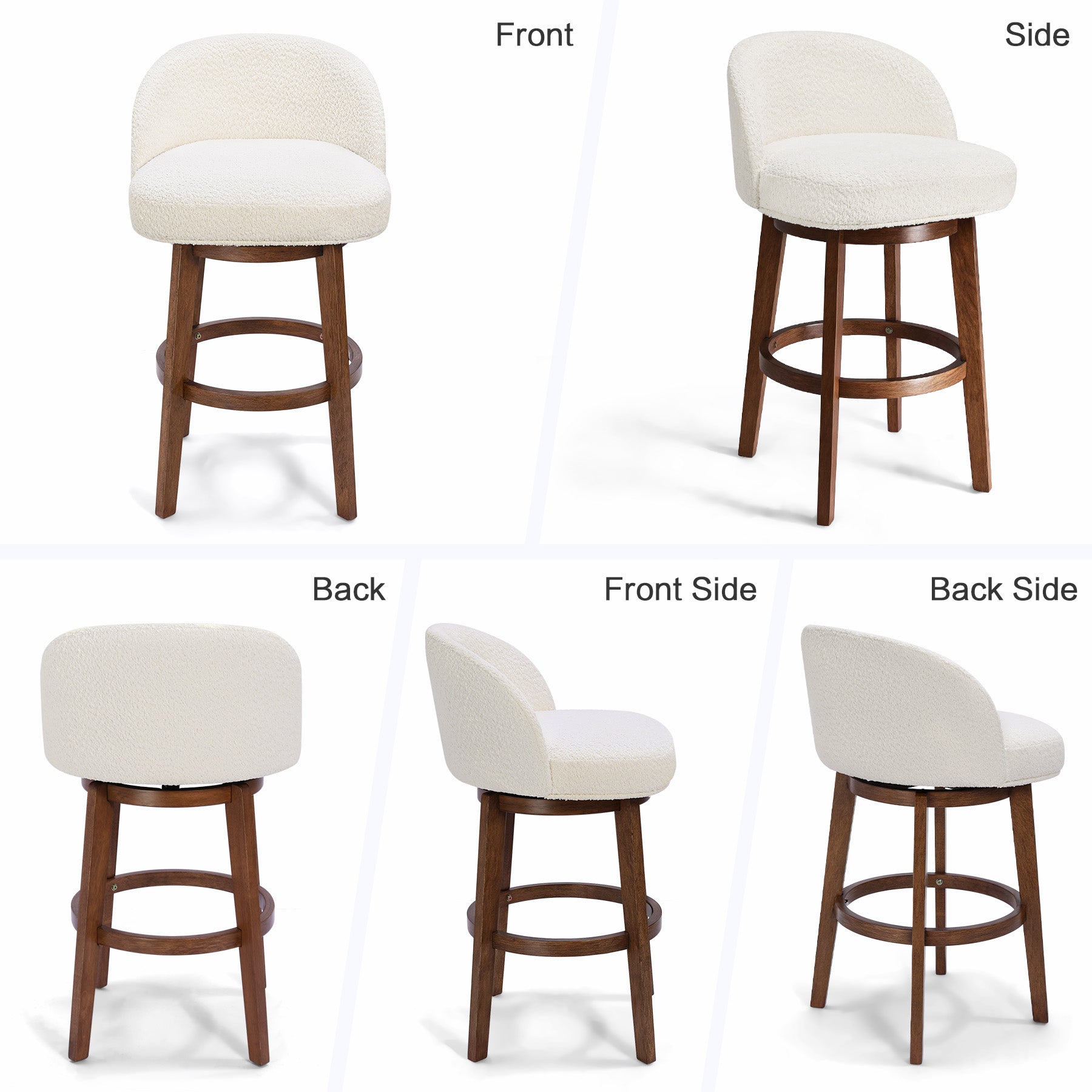 Modern Swivel Bar Stool #base-shape_Round Base #color_Monaco Cream
