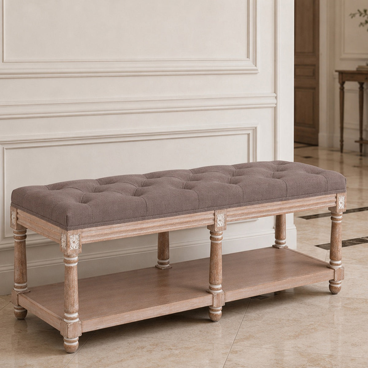 HomeMiYN 2-Seat Upholstered Storage Bench for Hallway and Bedroom
