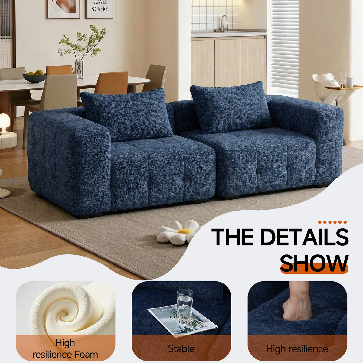 HomeMiYN Pack of 2 Modular Chenille Boneless Sofa No Assembly Required