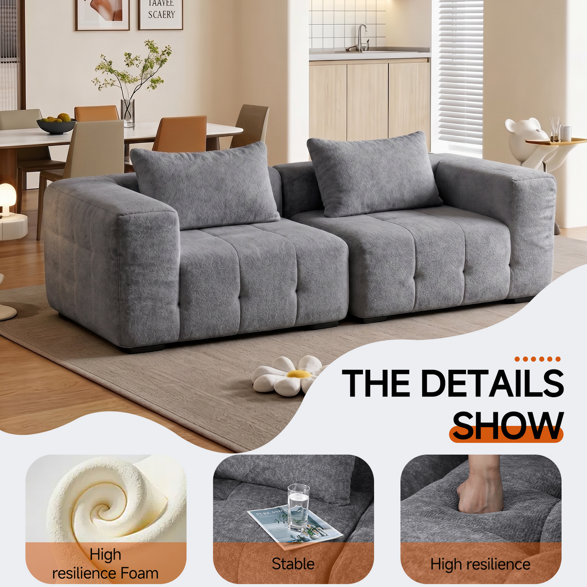 HomeMiYN Pack of 2 Modular Chenille Boneless Sofa No Assembly Required