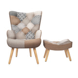 HomeMiYN Patchwork Chair,Accent Armchair with Ottoman Single Sofa Chair