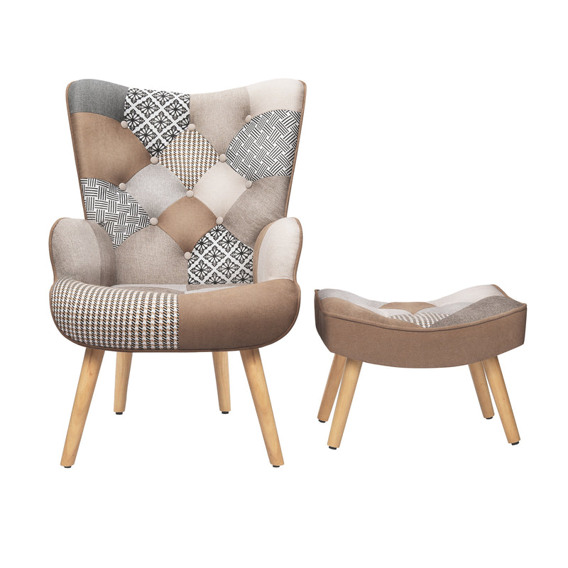 HomeMiYN Patchwork Chair,Accent Armchair with Ottoman Single Sofa Chair