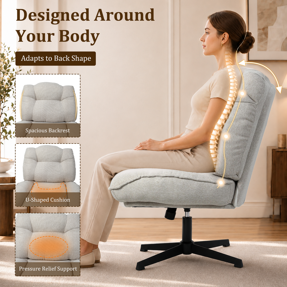 HomeMiYN Ergonomic Armless Office Chair with Adjustable Backrest & Footrest