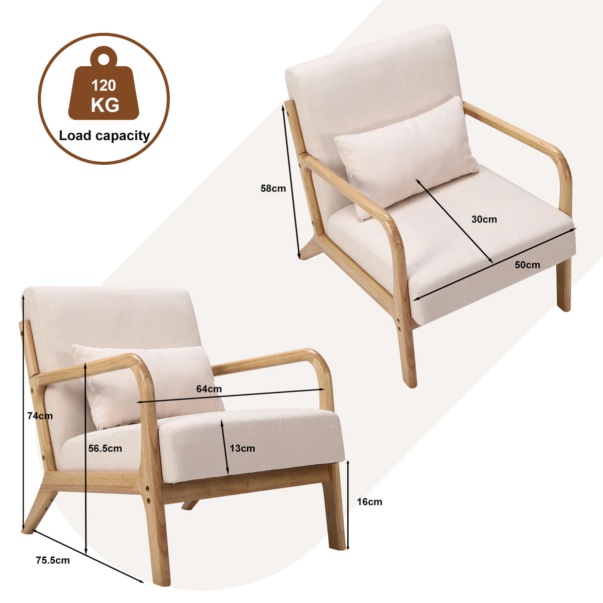 HomeMiYN Retro PU Leather Reading Chair with Ergonomic Armrests, 150kg Load Capacity, Medieval Style