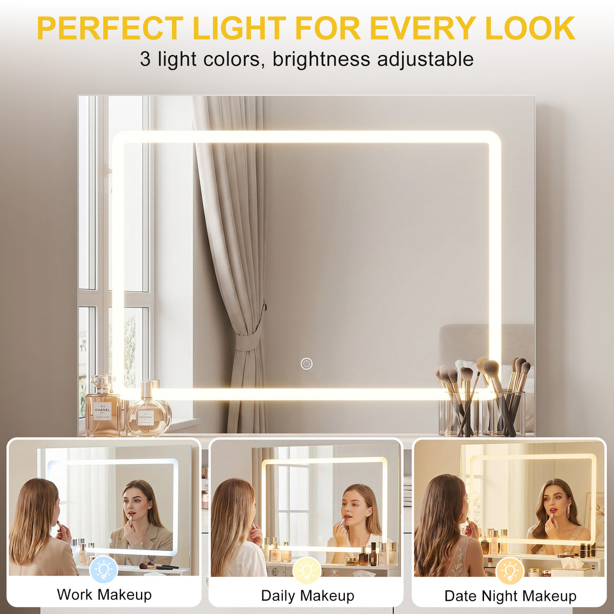 HomeMiYN Dressing Table with LED Lighting and Stool Small with Socket