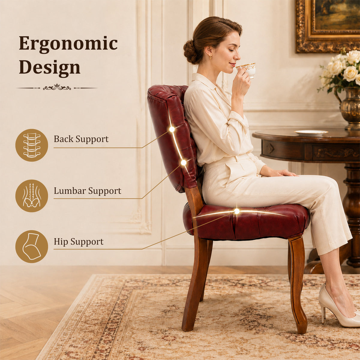 HomeMiYN Set of 2 High Back Dining Chairs Faux Leather
