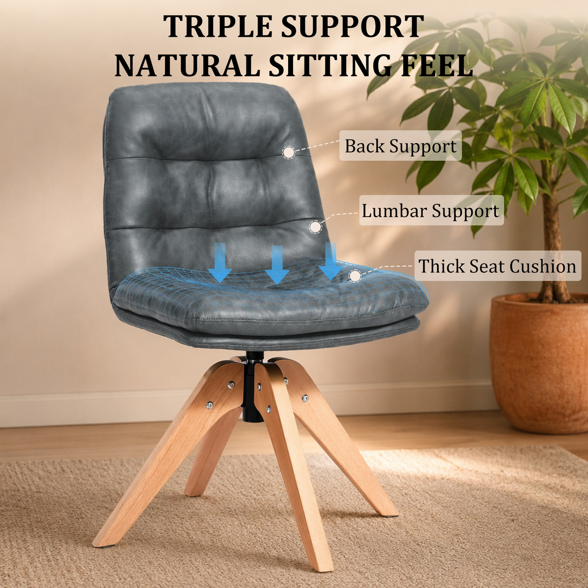 HomeMiYN 360° Swivel Dining Chairs Faux Leather Upholstered
