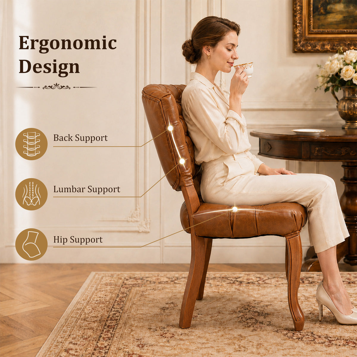 HomeMiYN Set of 2 High Back Dining Chairs Faux Leather