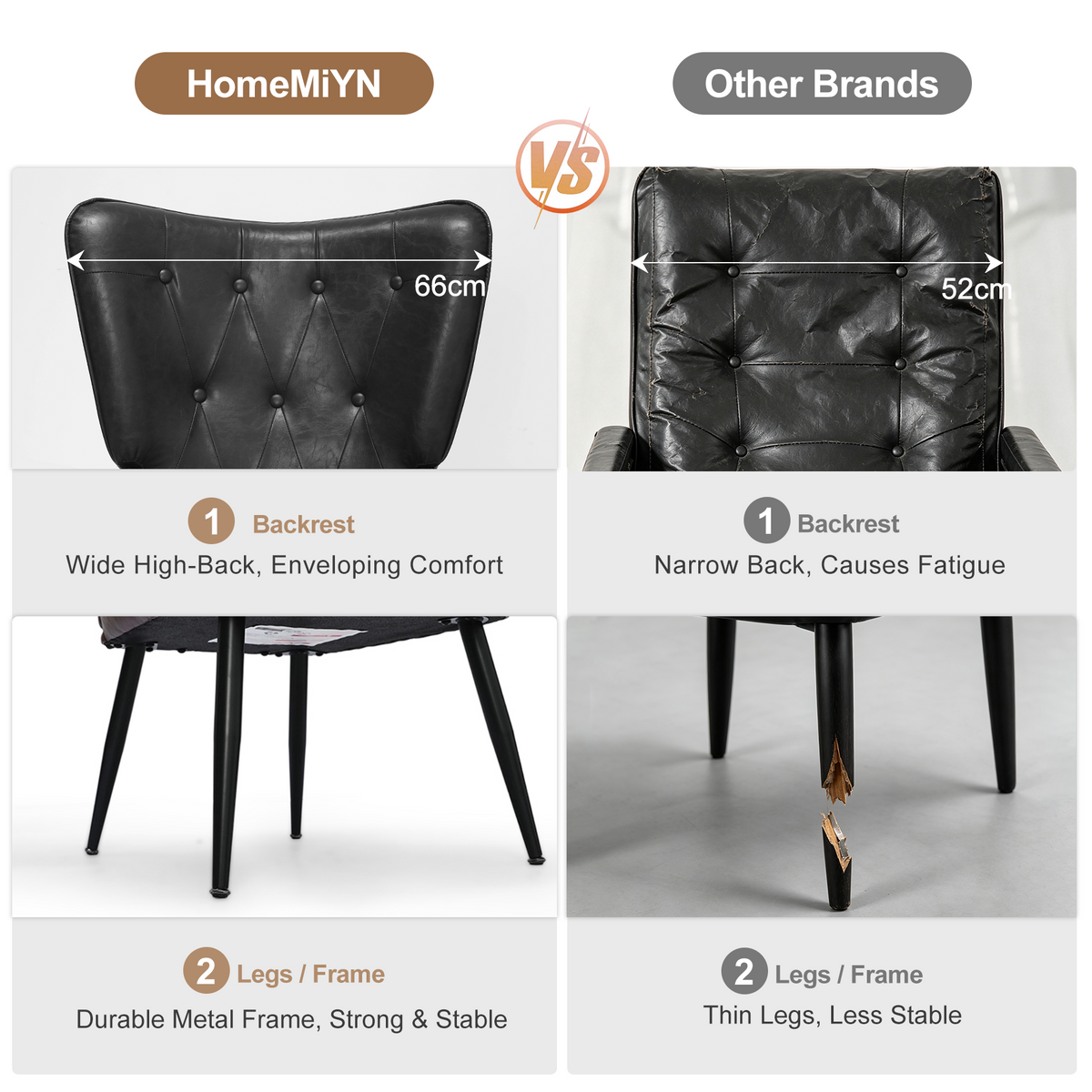 HomeMiYN PU Leather Wingback Chair with Stool & Lumbar Support Solid Wood Legs
