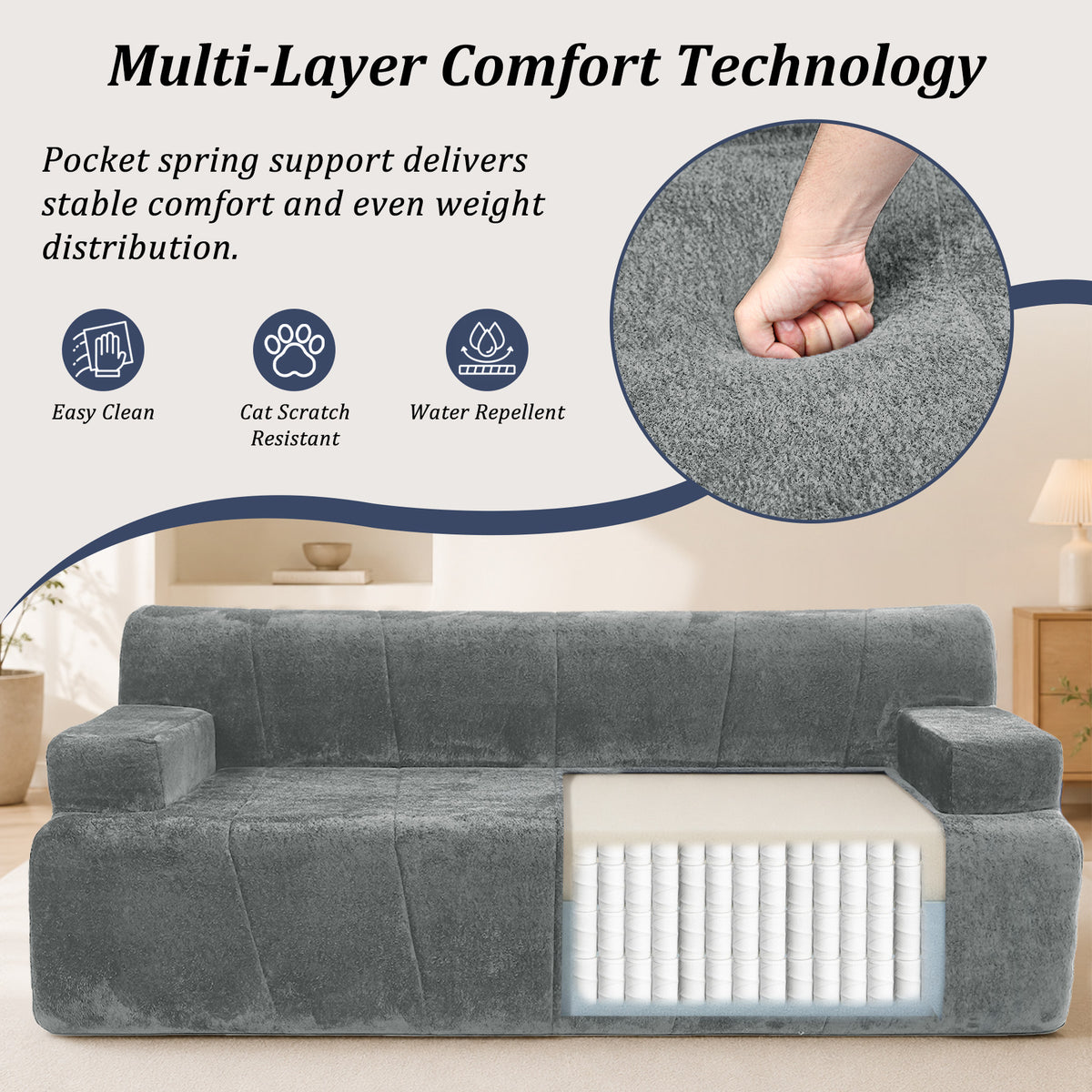 HomeMiYN 178cm 3-Seater Corduroy Boneless Sofa No Assembly Required
