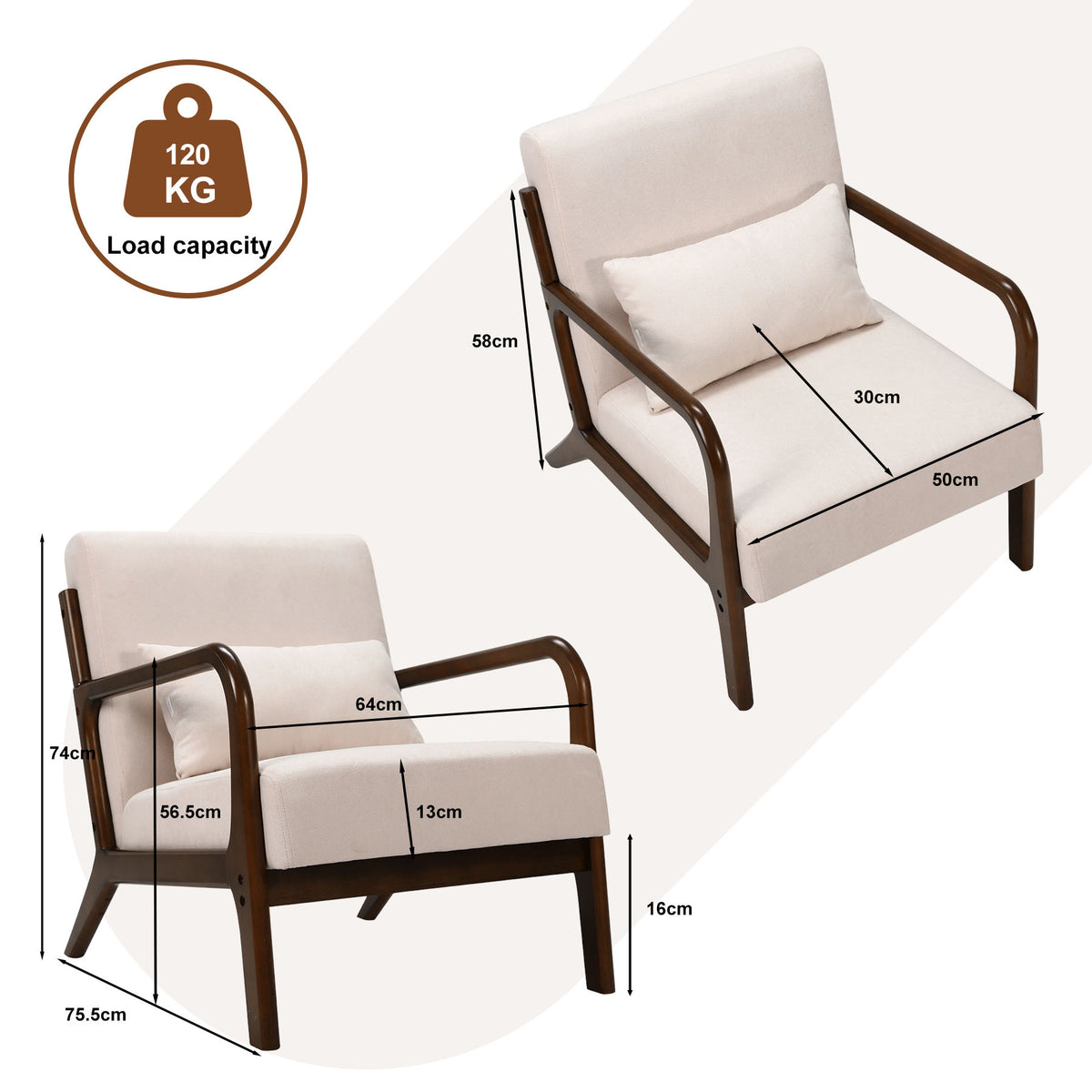HomeMiYN Retro PU Leather Reading Chair with Ergonomic Armrests, 150kg Load Capacity, Medieval Style