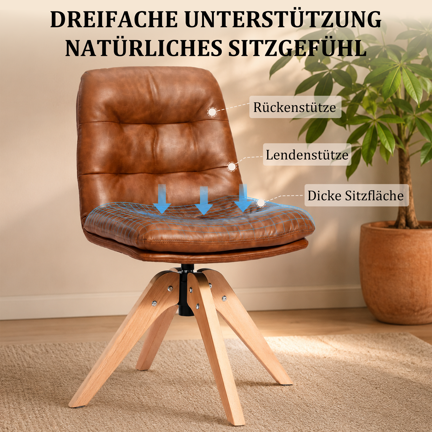 Esszimmerstühle Drehbar mit Armlehne 360° Polsterstuhl Leinen | Modern Drehstuhl Küchenstuhl mit Rückenlehne für Esszimmer, Wohnzimmer