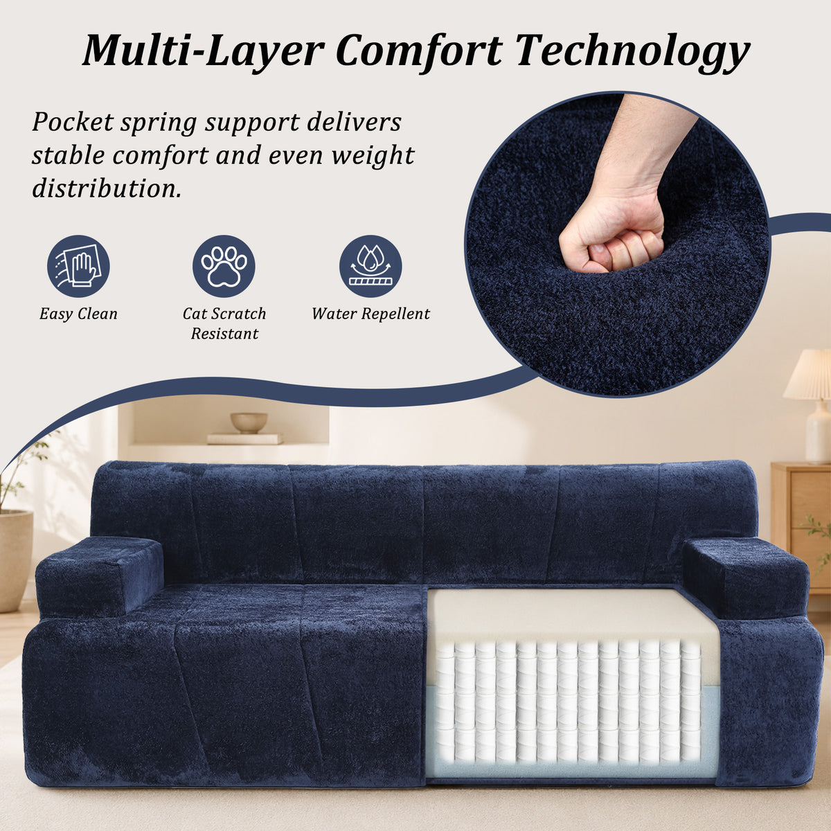 HomeMiYN 178cm 3-Seater Corduroy Boneless Sofa No Assembly Required