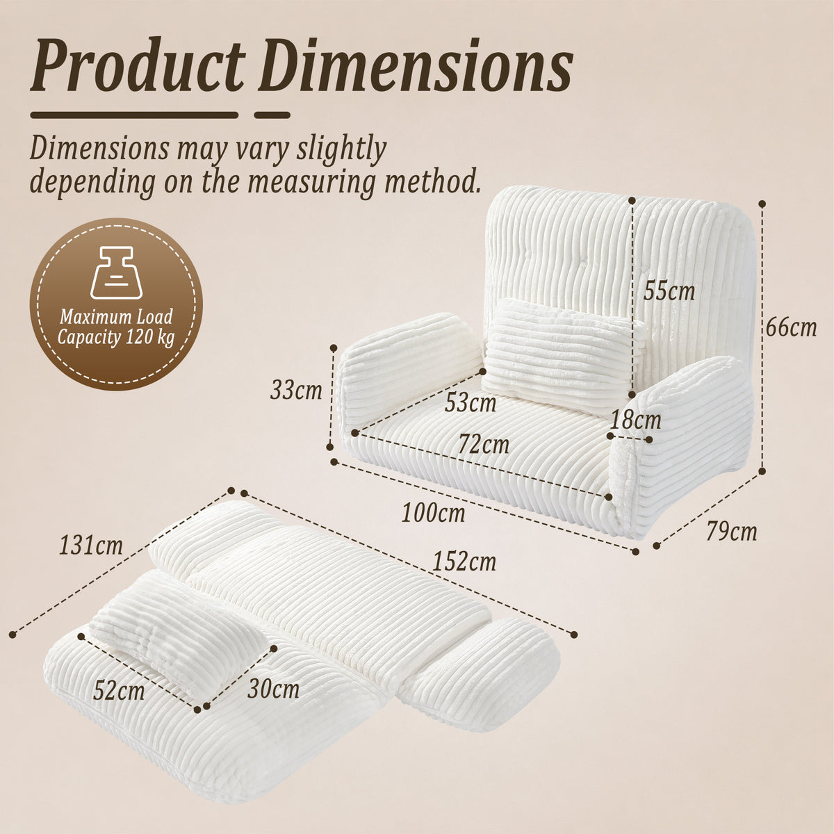 HomeMiYN Striped Plush Foldable Lazy Recliner Armchair with Cushion for Living Room and Bedroom
