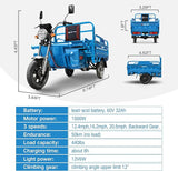 Oryxearth Electric Cargo Tricycle Truck,1000W 60V Three Wheel Electric Tipping Bucket Trike for Adults, Chinese Sanbengzi, Agricultural Household Elderly Vehicle, 440LBS Loader Hopper