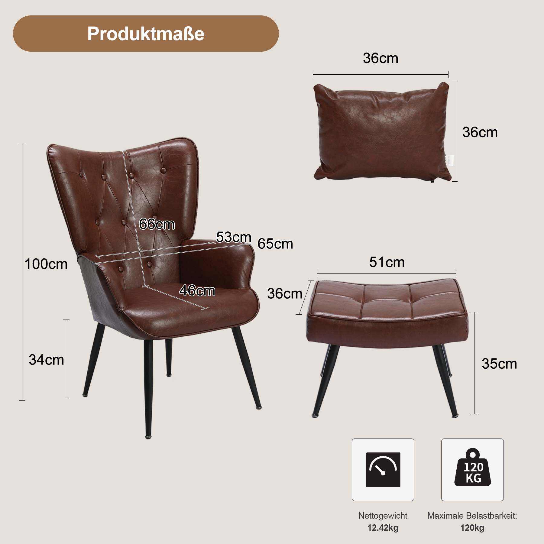 Sessel Ohrensessel mit Samtgeknöpfte Akzentarm-Loungesessel mit vergoldeten Metallbeinen und Lendenrückenlehne, Esszimmerstuhl mit Flügellehne für Wohnzimmer/Schlafzimmer/Büro