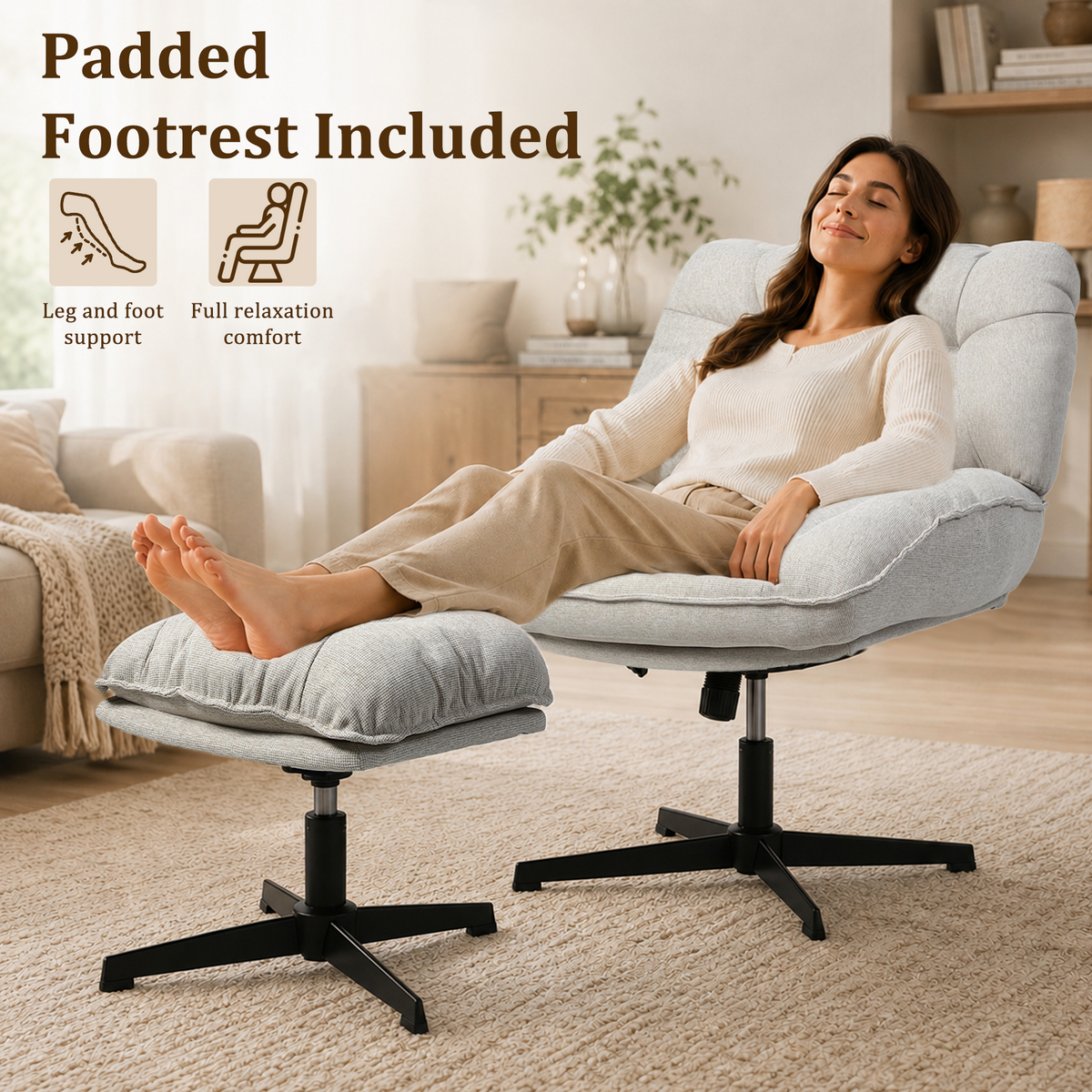 HomeMiYN Ergonomic Armless Office Chair with Adjustable Backrest & Footrest