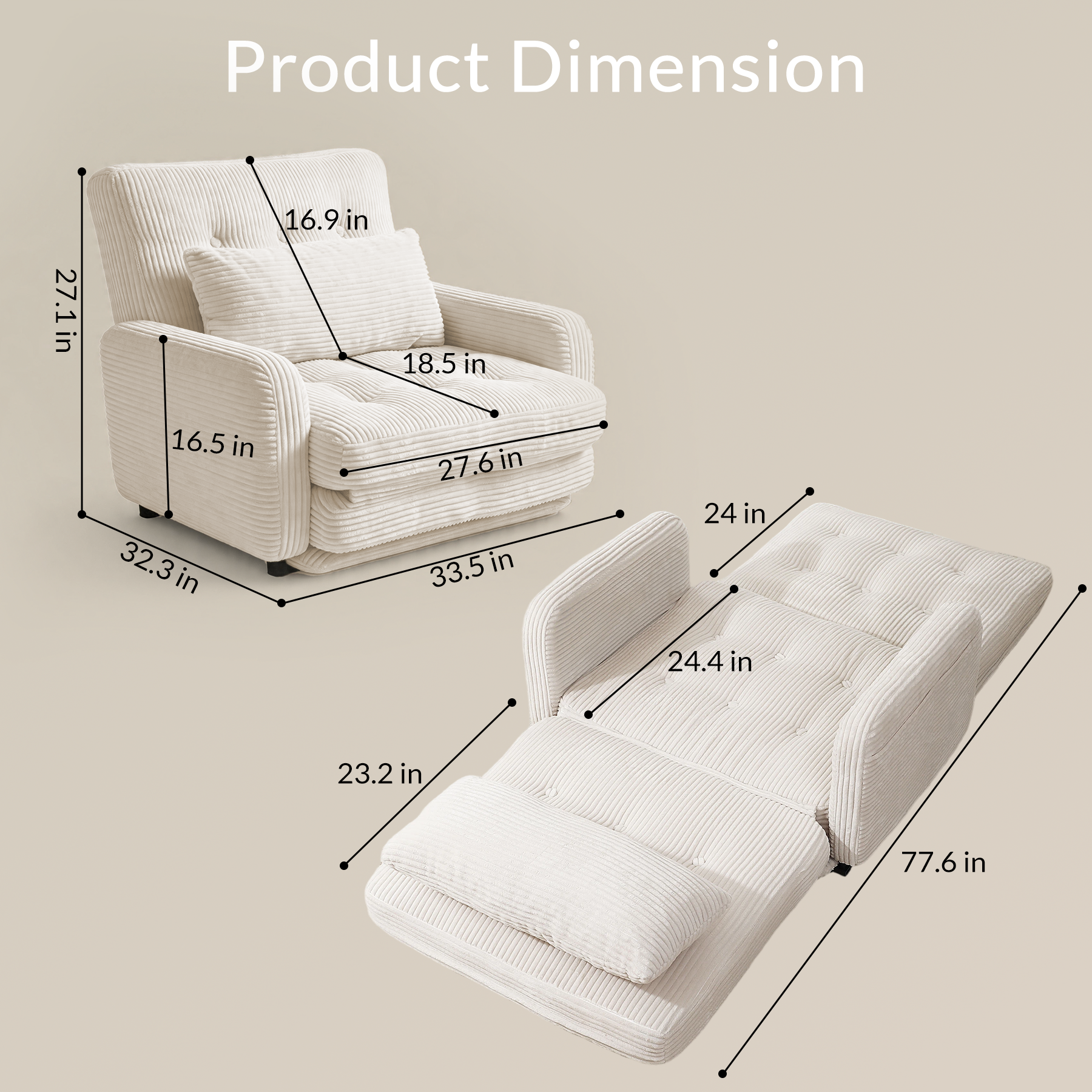 HomeMiYN Folding Sofa Bed in beige color #color_Beige