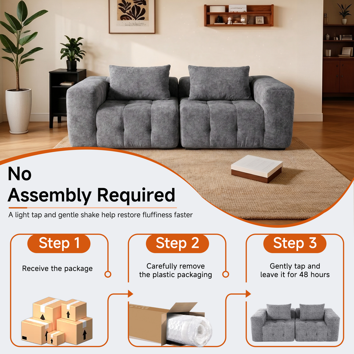 HomeMiYN Pack of 2 Modular Chenille Boneless Sofa No Assembly Required