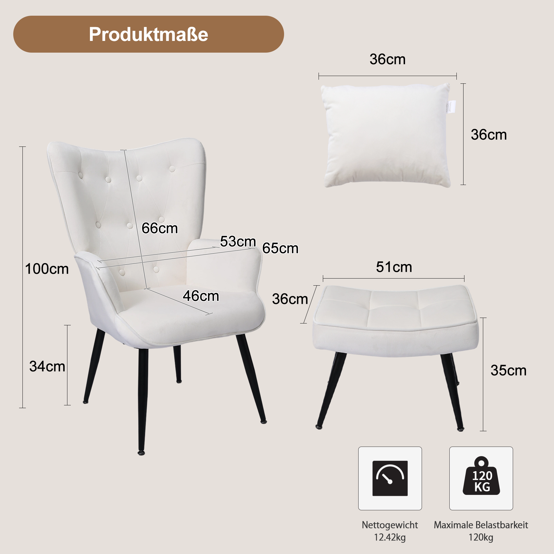 Sessel Ohrensessel mit Samtgeknöpfte Akzentarm-Loungesessel mit vergoldeten Metallbeinen und Lendenrückenlehne, Esszimmerstuhl mit Flügellehne für Wohnzimmer/Schlafzimmer/Büro