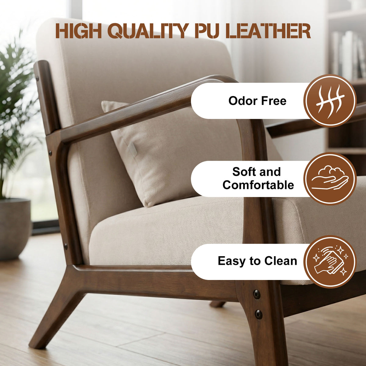 HomeMiYN Retro PU Leather Reading Chair with Ergonomic Armrests, 150kg Load Capacity, Medieval Style