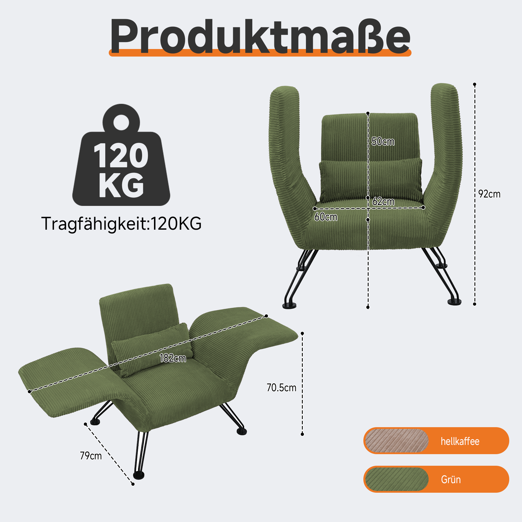 Moderner Loungesessel, Grau, Gestreifter Stoff, Metallbeine, Bequemer Relaxsessel mit Kissen,Geeignet für Wohnzimmer, Schlafzimmer und Balkon