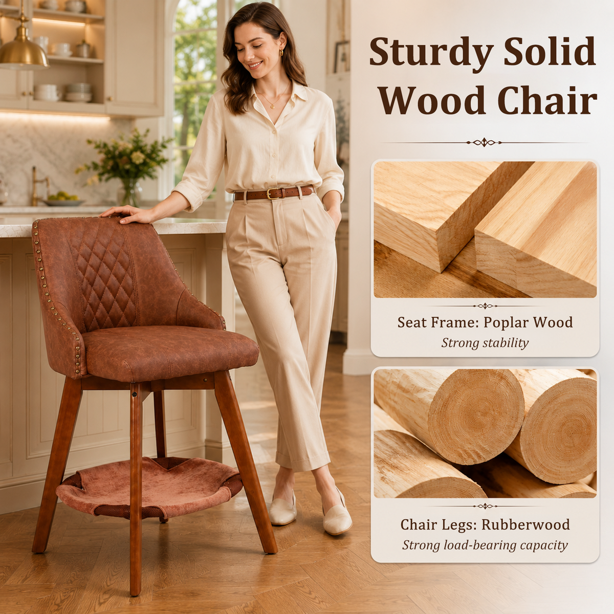 HomeMiYN Set of 2 Wooden Rotatable Padded Bar Stools with Pet Cave