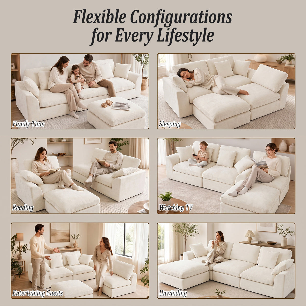 HomeMiYN 281cm 3-Seater L-Shaped Modular Corner Sofa, Chenille Fabric, Non-Vacuum Packaged