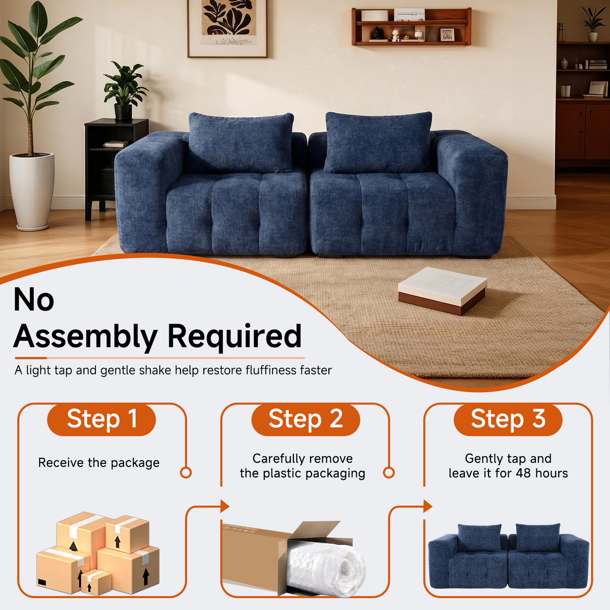 HomeMiYN Pack of 2 Modular Chenille Boneless Sofa No Assembly Required