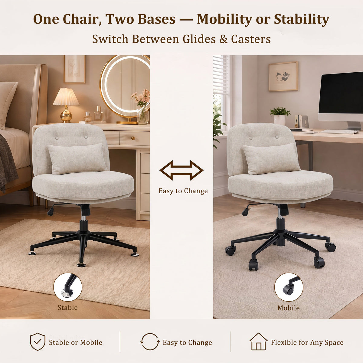 HomeMiYN Adjustable Armless Office Chair, Swivel Back Design