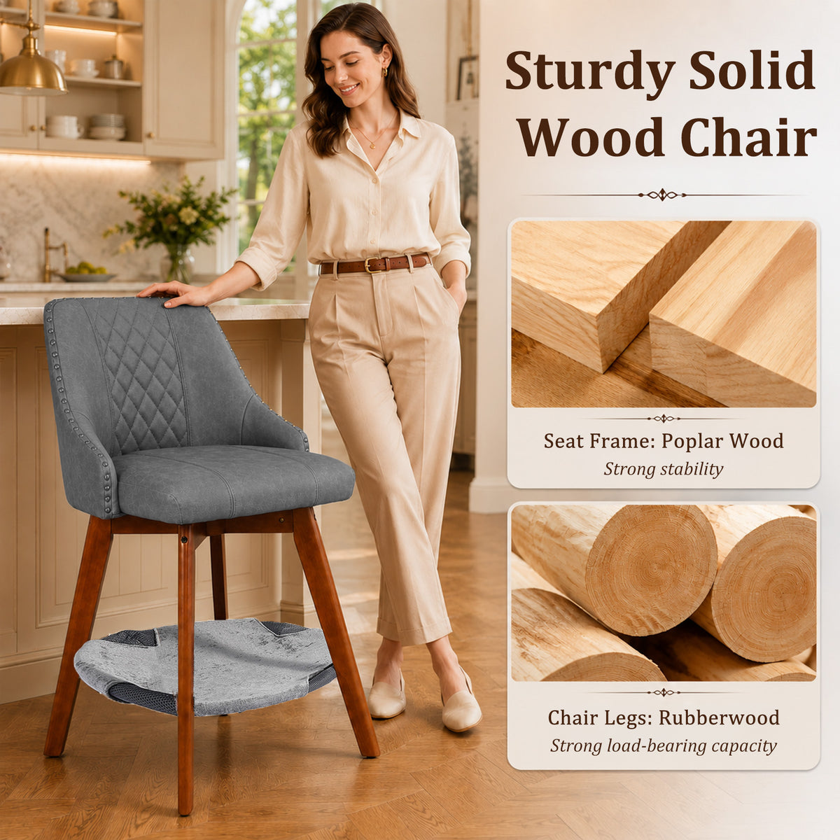 HomeMiYN Set of 2 Wooden Rotatable Padded Bar Stools with Pet Cave