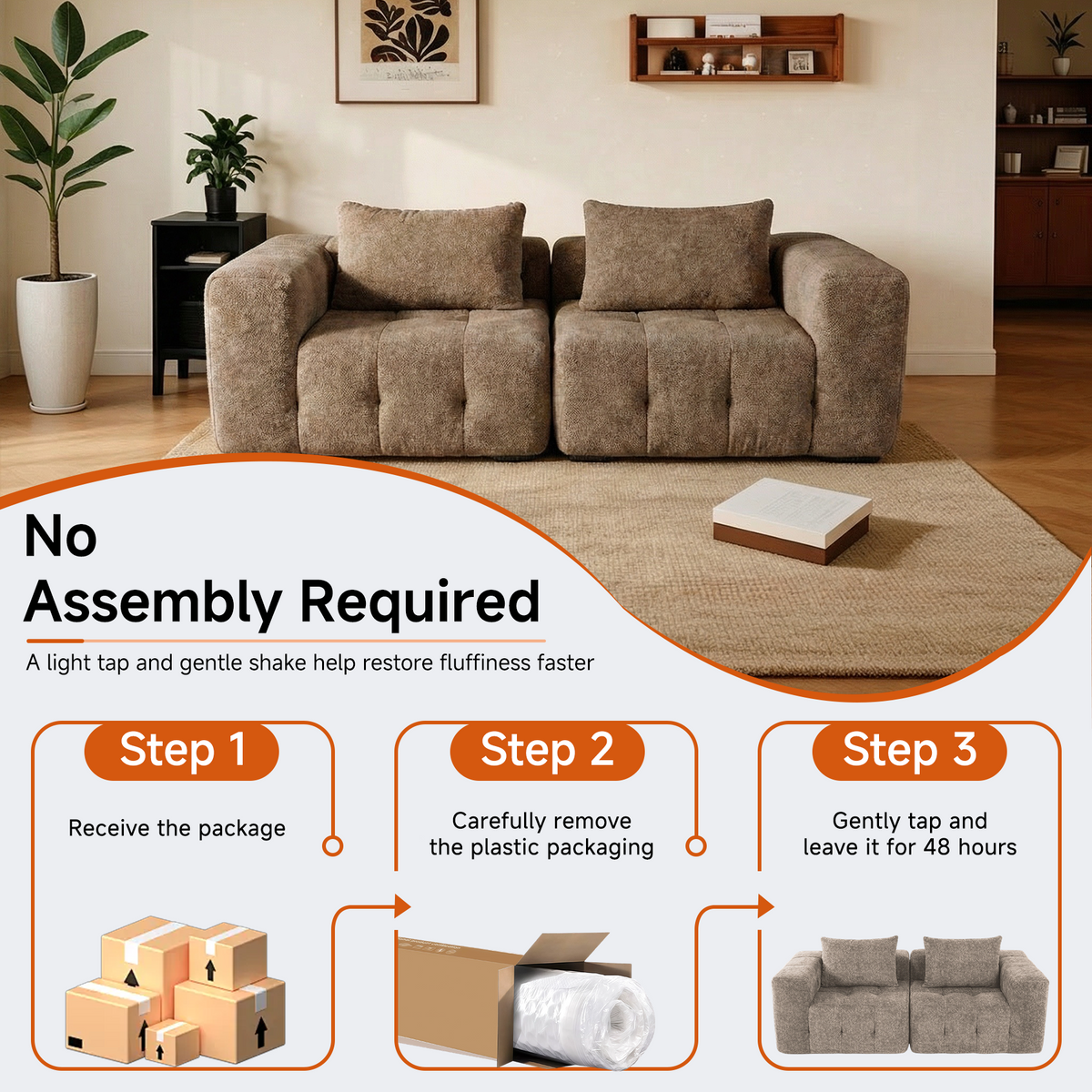 HomeMiYN Pack of 2 Modular Chenille Boneless Sofa No Assembly Required