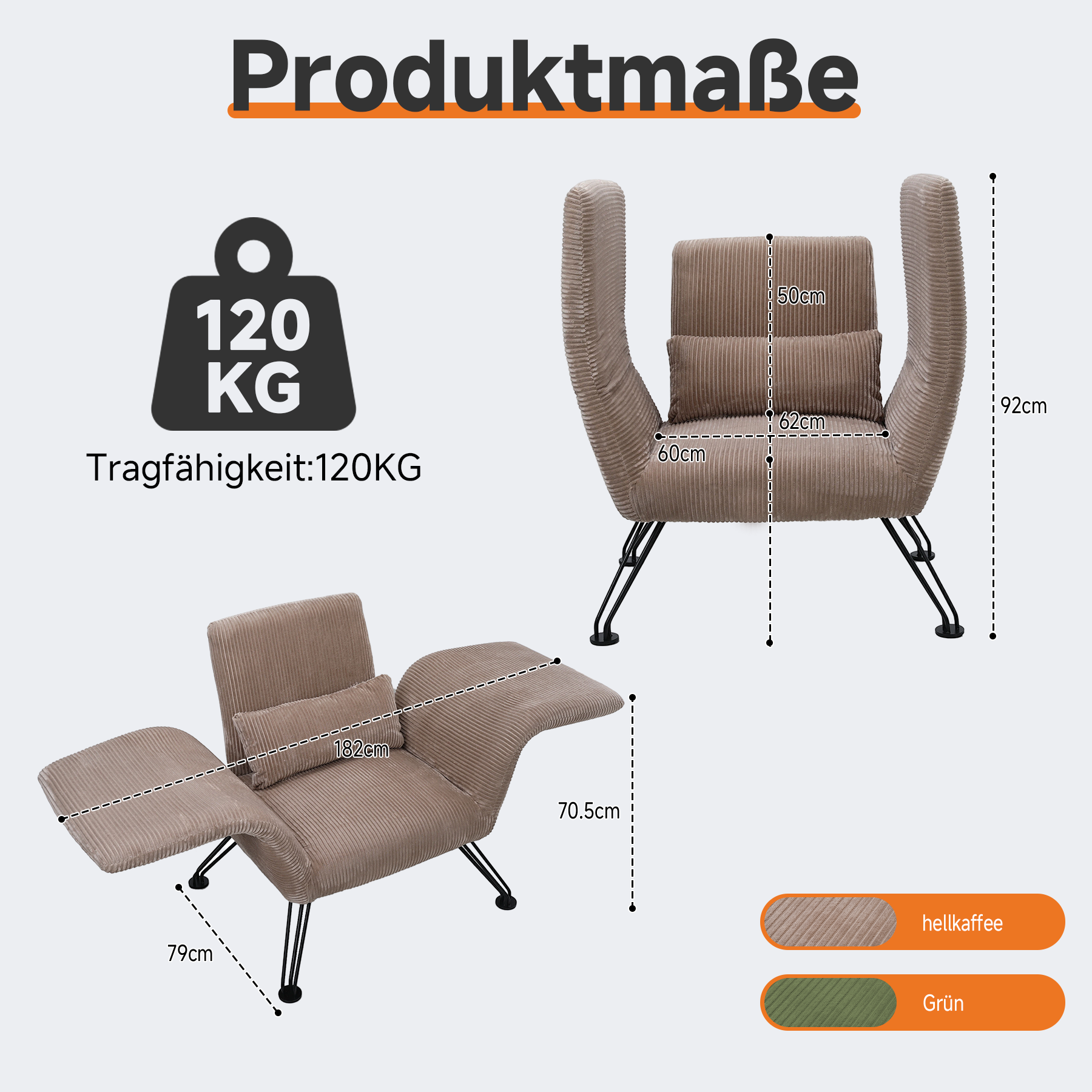 Moderner Loungesessel, Grau, Gestreifter Stoff, Metallbeine, Bequemer Relaxsessel mit Kissen,Geeignet für Wohnzimmer, Schlafzimmer und Balkon