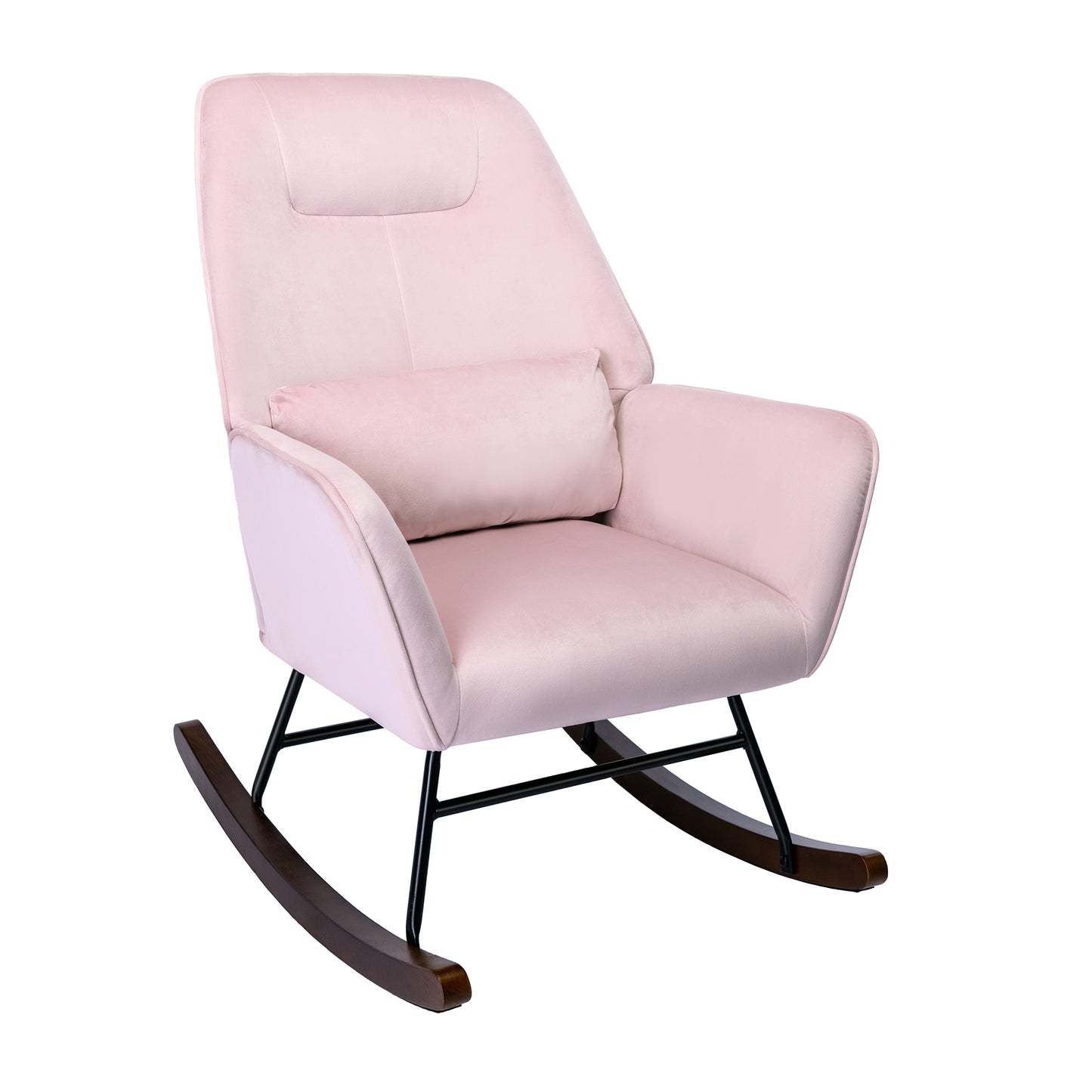 HomeMiYN Velvet Lounge Rocking Chair Light Pink Upholstered Accent Chair