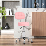 Swivel Round Rolling Stool with Backrest Tattoo Computer Lounge Dinning Pub Pink