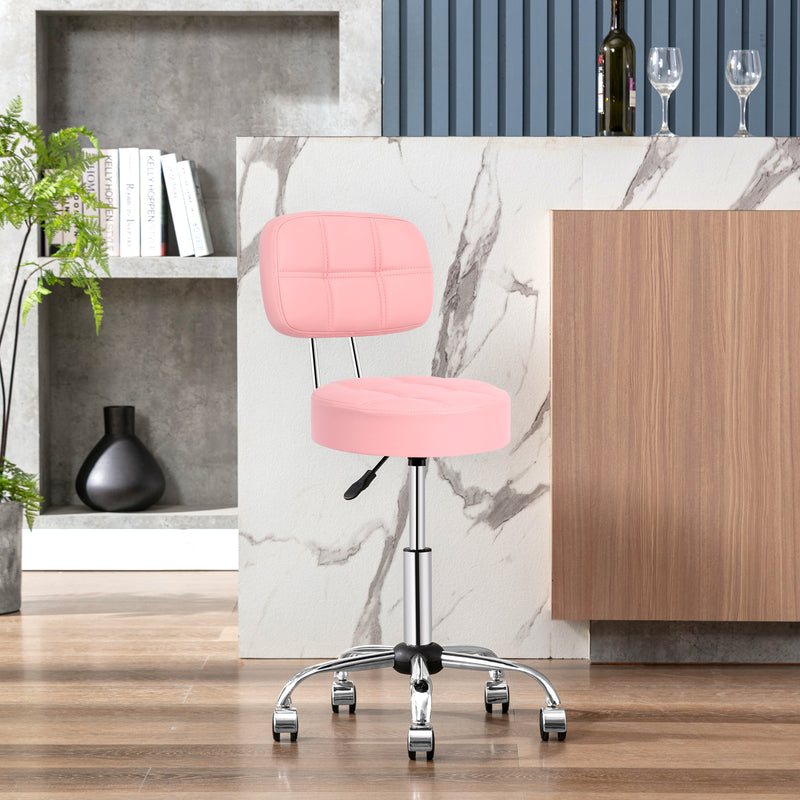 Swivel Round Rolling Stool with Backrest Tattoo Computer Lounge Dinning Pub Pink