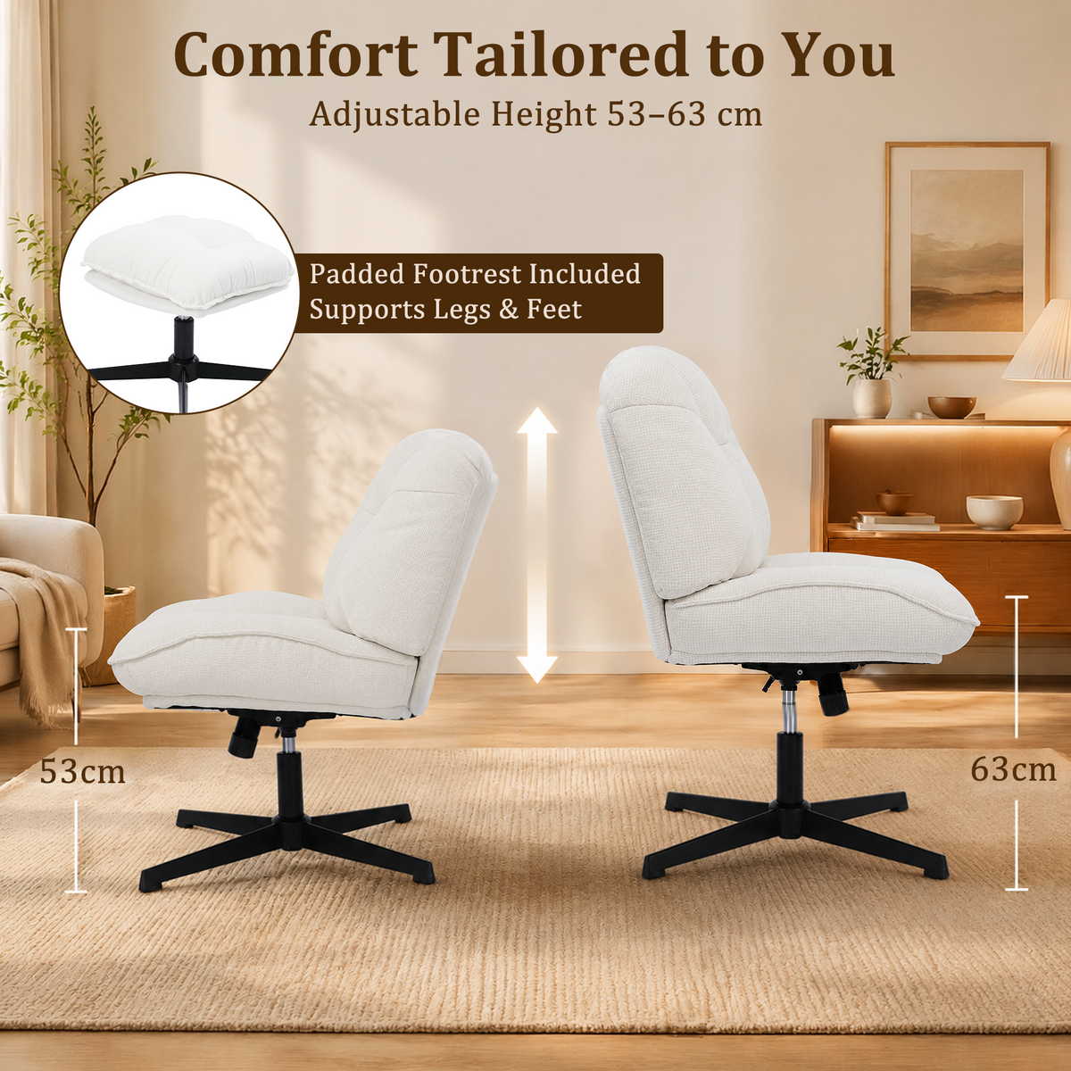 HomeMiYN Ergonomic Armless Office Chair with Adjustable Backrest & Footrest
