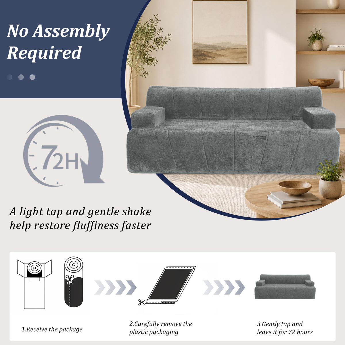 HomeMiYN 178cm 3-Seater Corduroy Boneless Sofa No Assembly Required