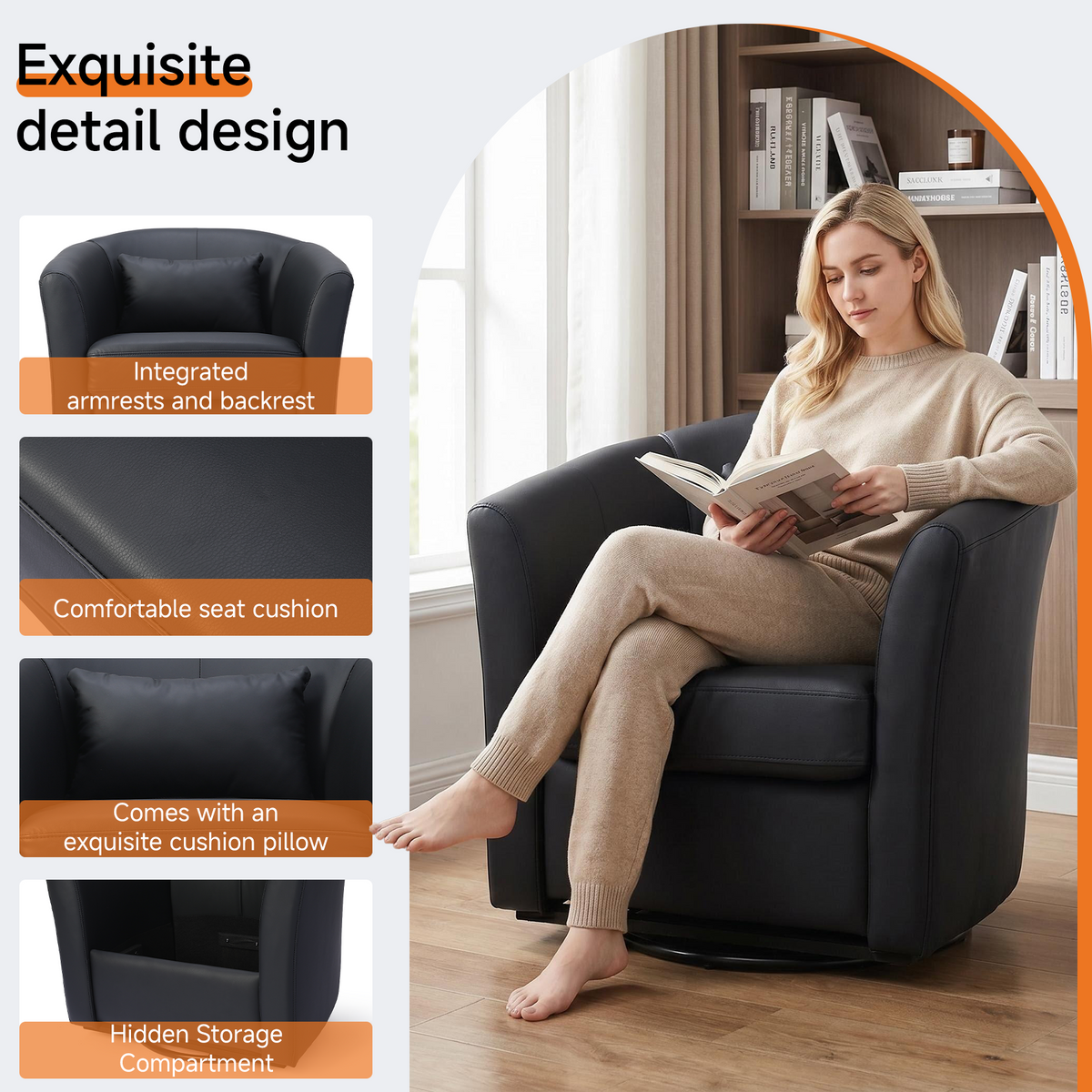 HomeMiYN 360° Swivel Relaxing Chair with Storage for Living Room