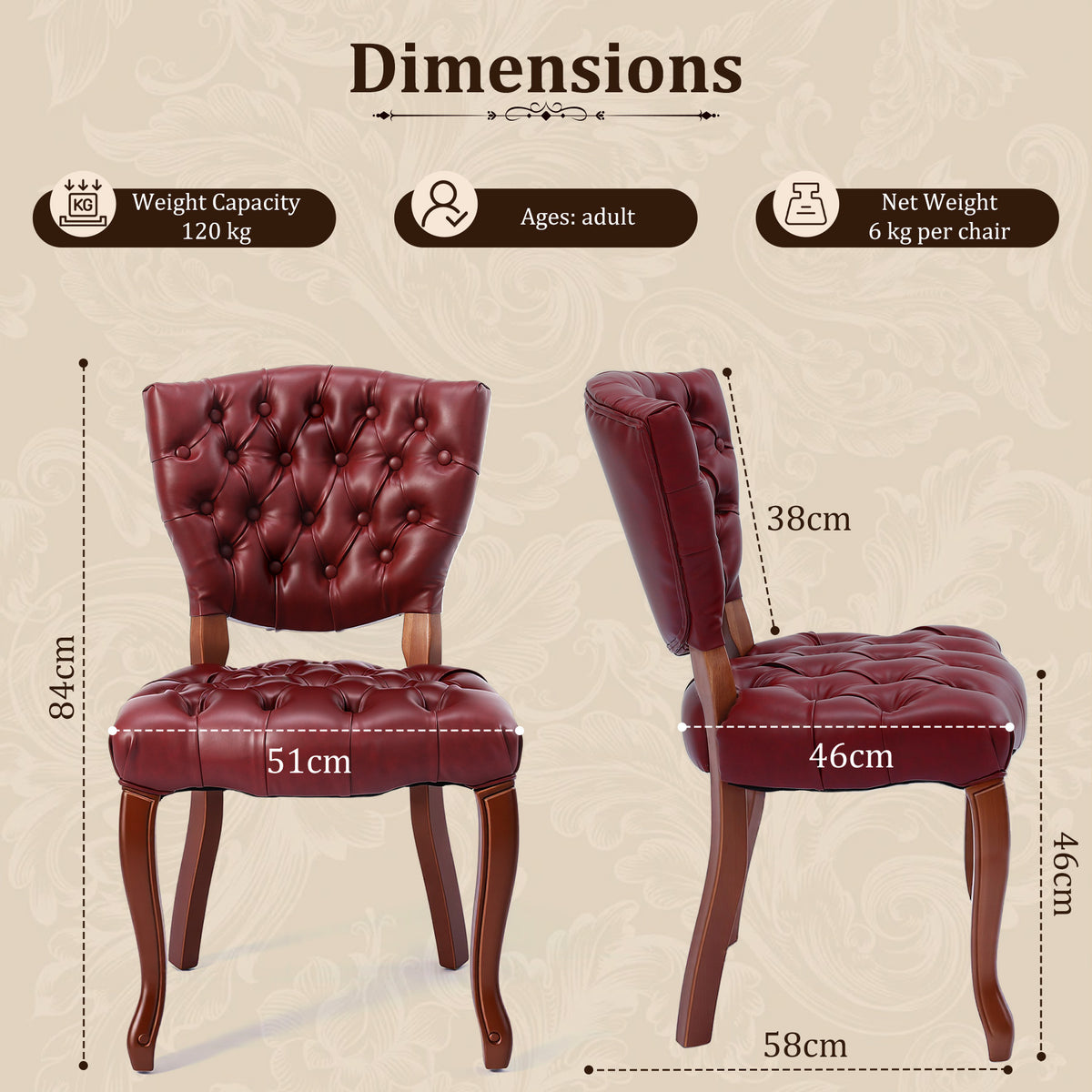 HomeMiYN Set of 2 High Back Dining Chairs Faux Leather