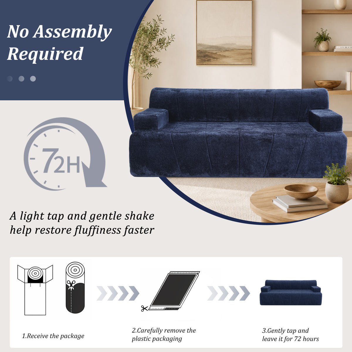 HomeMiYN 178cm 3-Seater Corduroy Boneless Sofa No Assembly Required