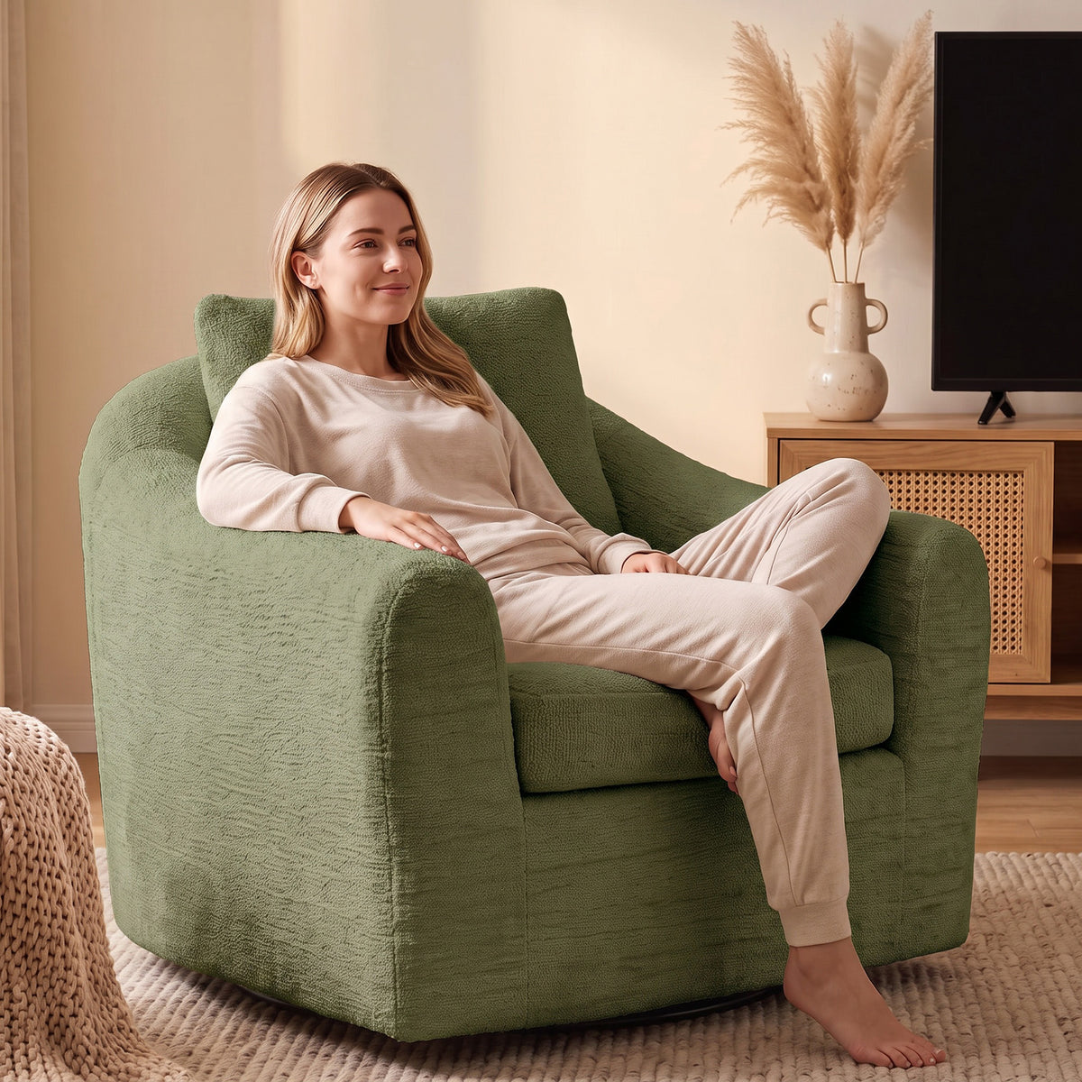HomeMiYN 360° Rotatable Round Swivel Shell Chair, Modern Padded Recliner for Living Room
