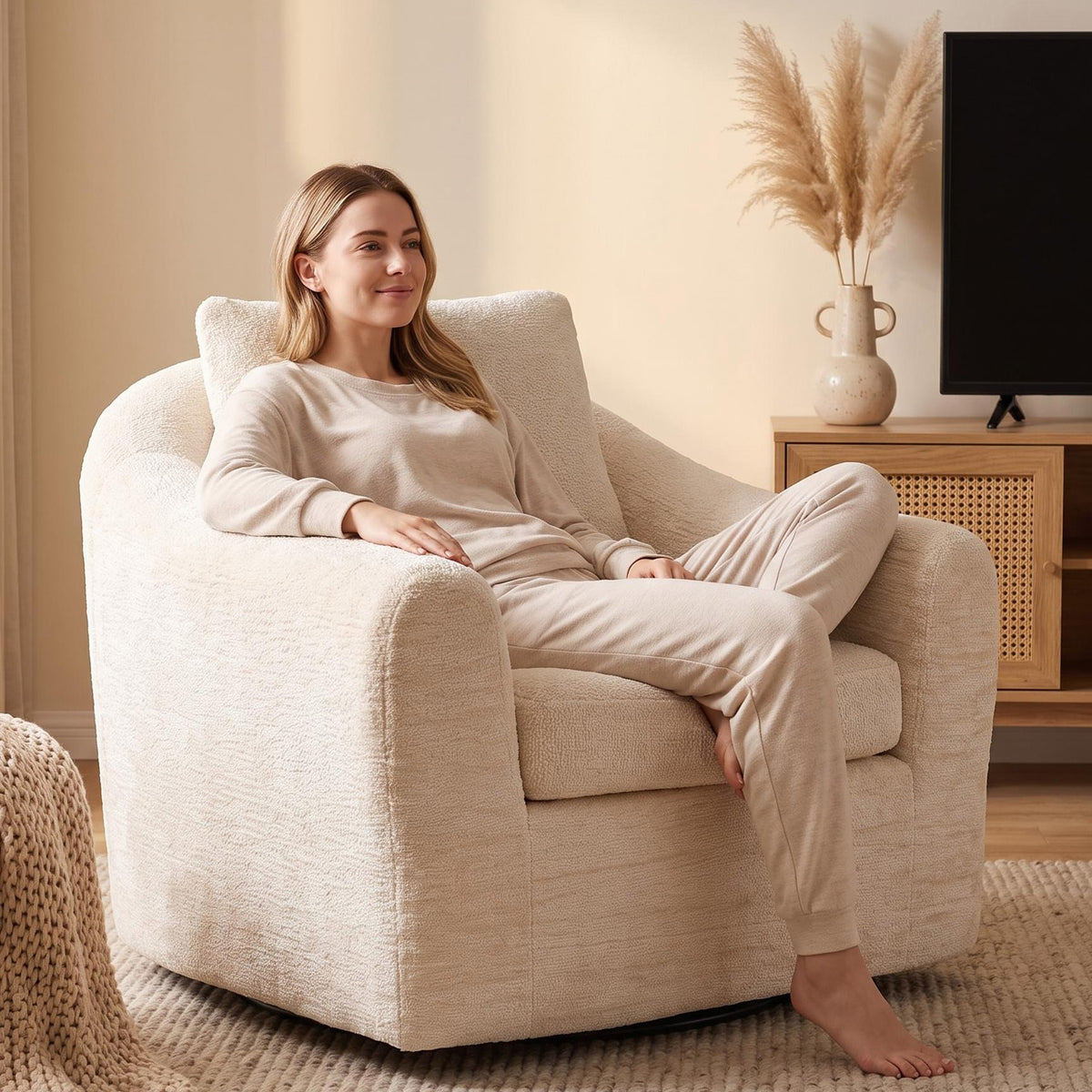 HomeMiYN 360° Rotatable Round Swivel Shell Chair, Modern Padded Recliner for Living Room