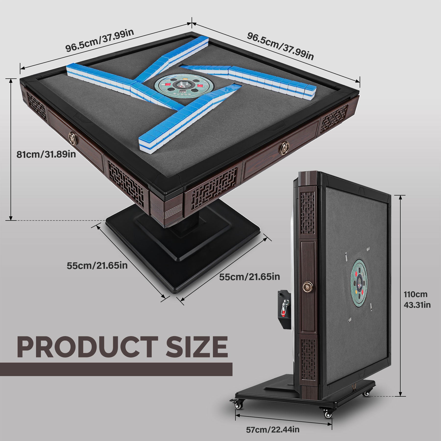 HomeMiYN Automatic Mahjong Table Foldable with Wheels, with 42mm 152 Numbered Magnetic Tiles, for Domino Game