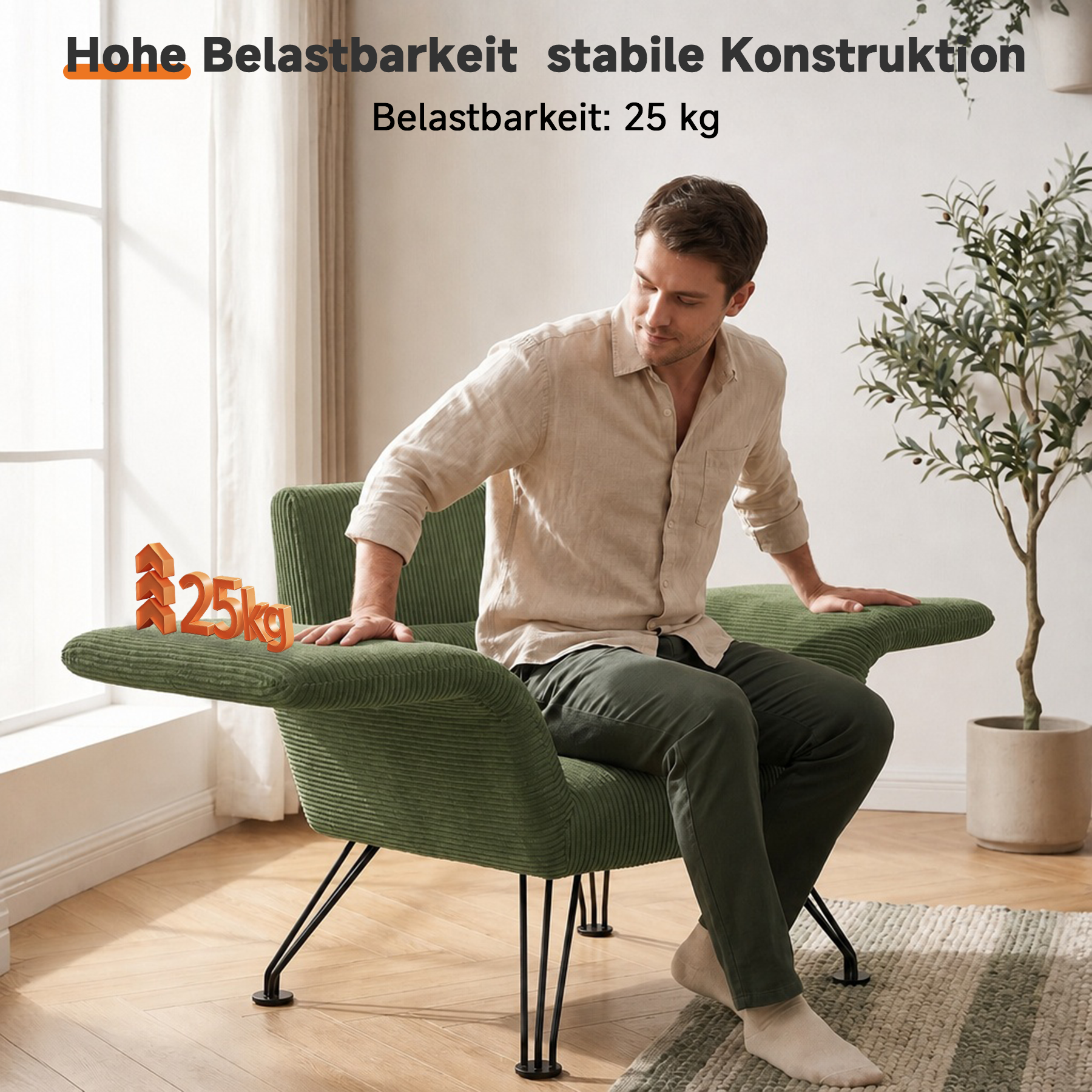 Moderner Loungesessel, Grau, Gestreifter Stoff, Metallbeine, Bequemer Relaxsessel mit Kissen,Geeignet für Wohnzimmer, Schlafzimmer und Balkon