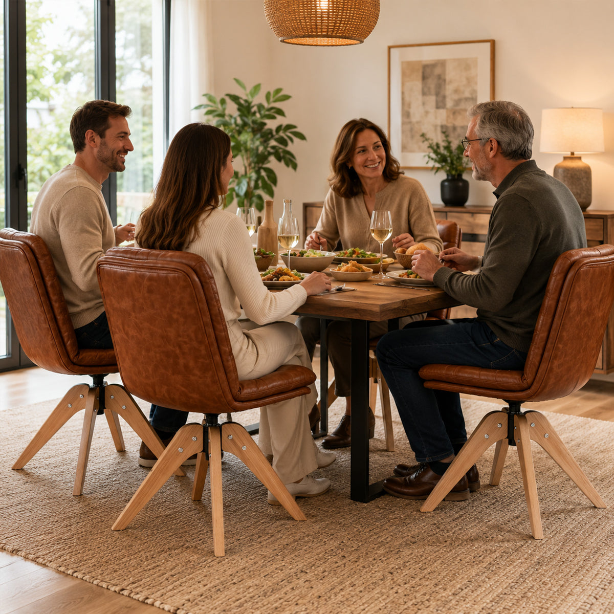 HomeMiYN 360° Swivel Dining Chairs Faux Leather Upholstered