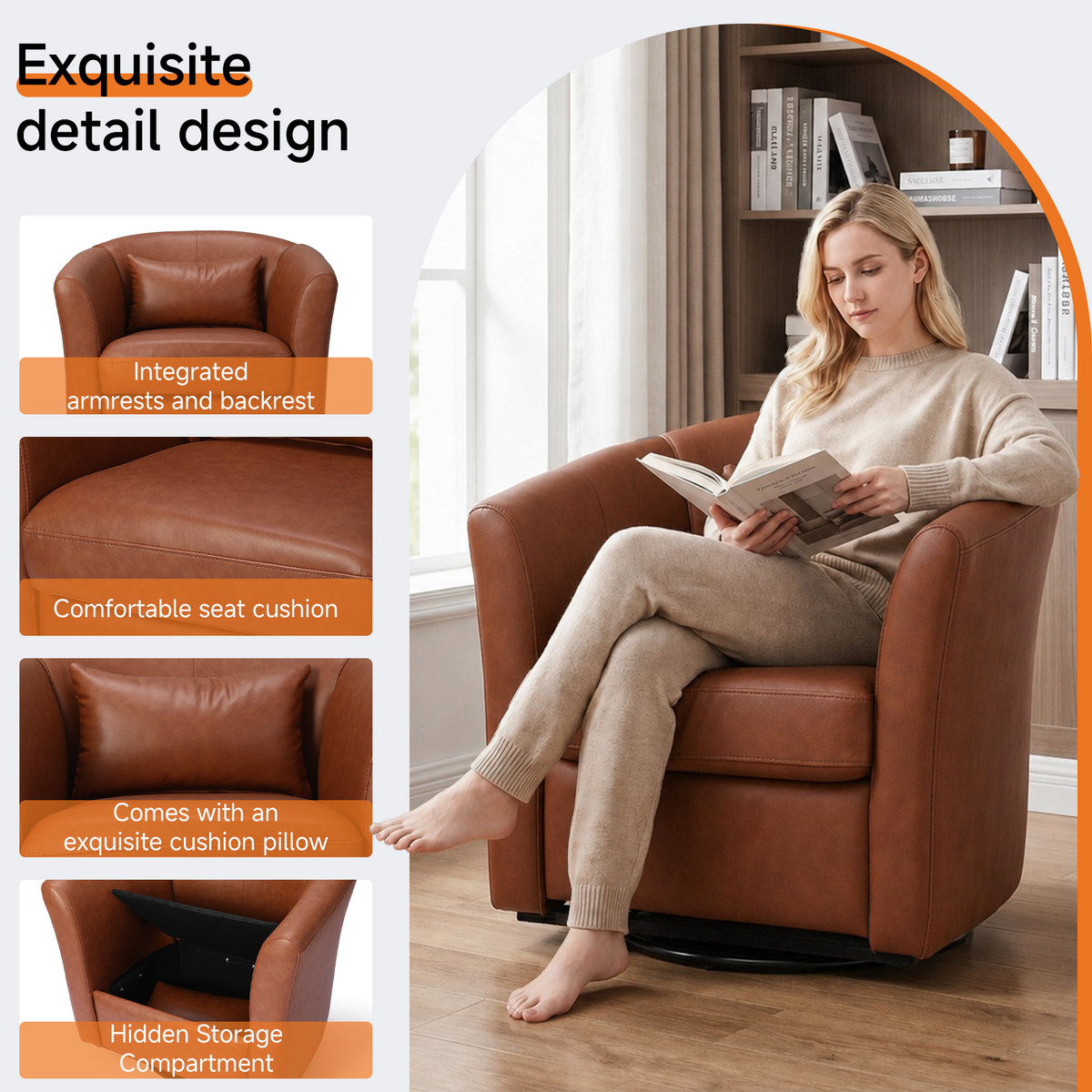 HomeMiYN 360° Swivel Relaxing Chair with Storage for Living Room