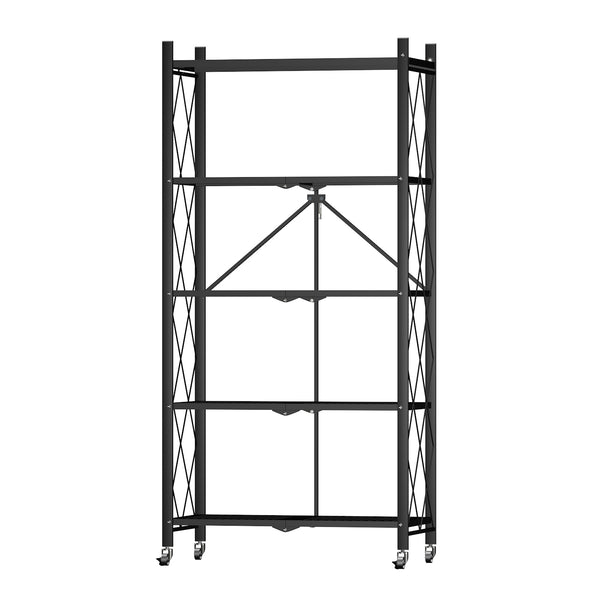 HomeMiYN Foldable Storage Shelf 4 to 5 Levels, Multifunctional Storage Shelf, Rolling Shelf, 7134*159cm, Black