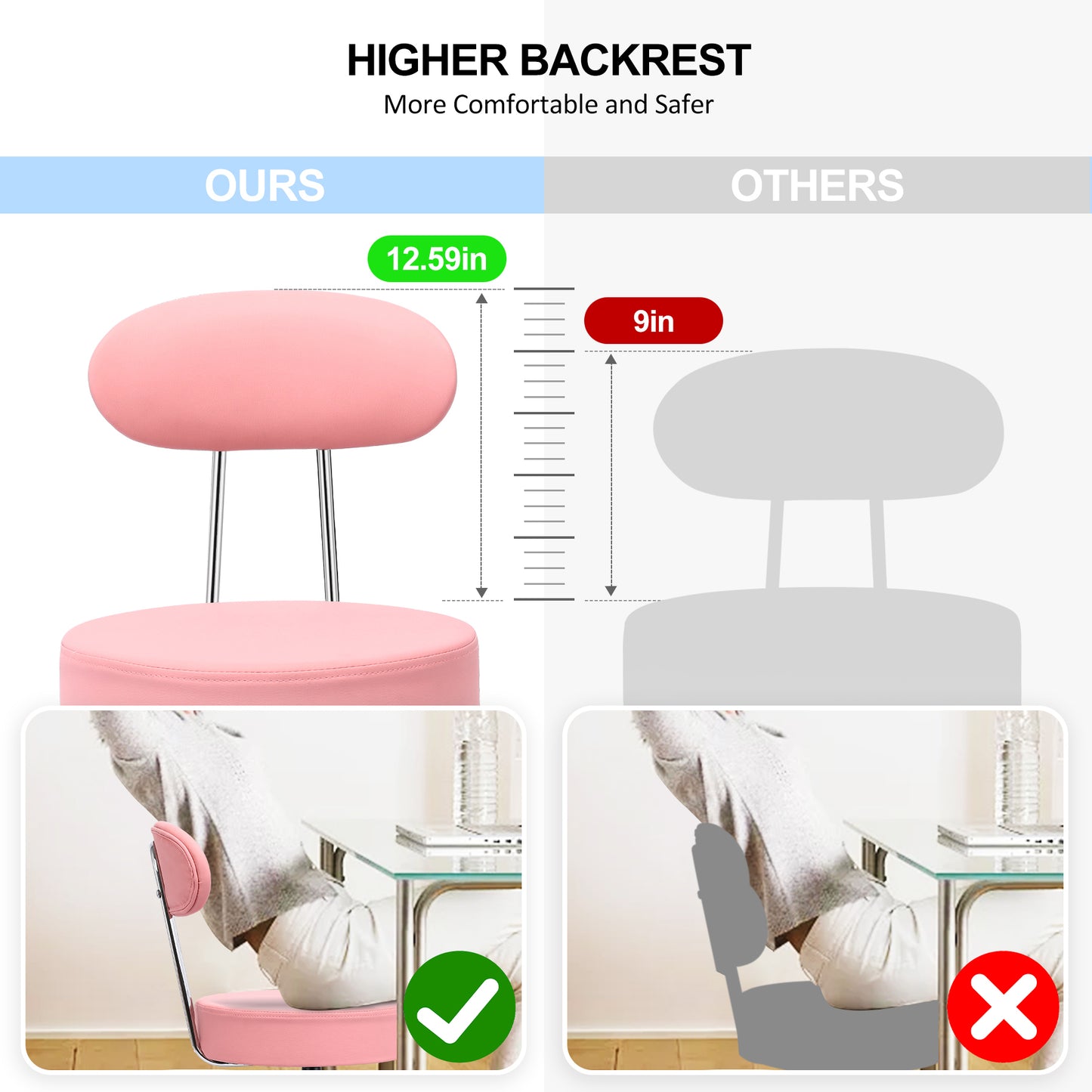 HomeMiYN Office Bar Chairs Stool Adjustable Counter Chair with Back